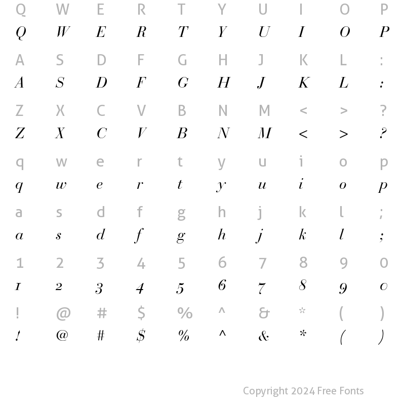 Character Map of BauerBodoniOldstyleFigures RomanItalic