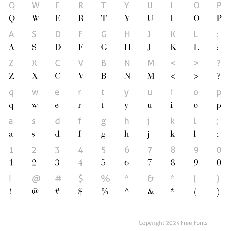 Character Map of BauerBodoniRoman Roman