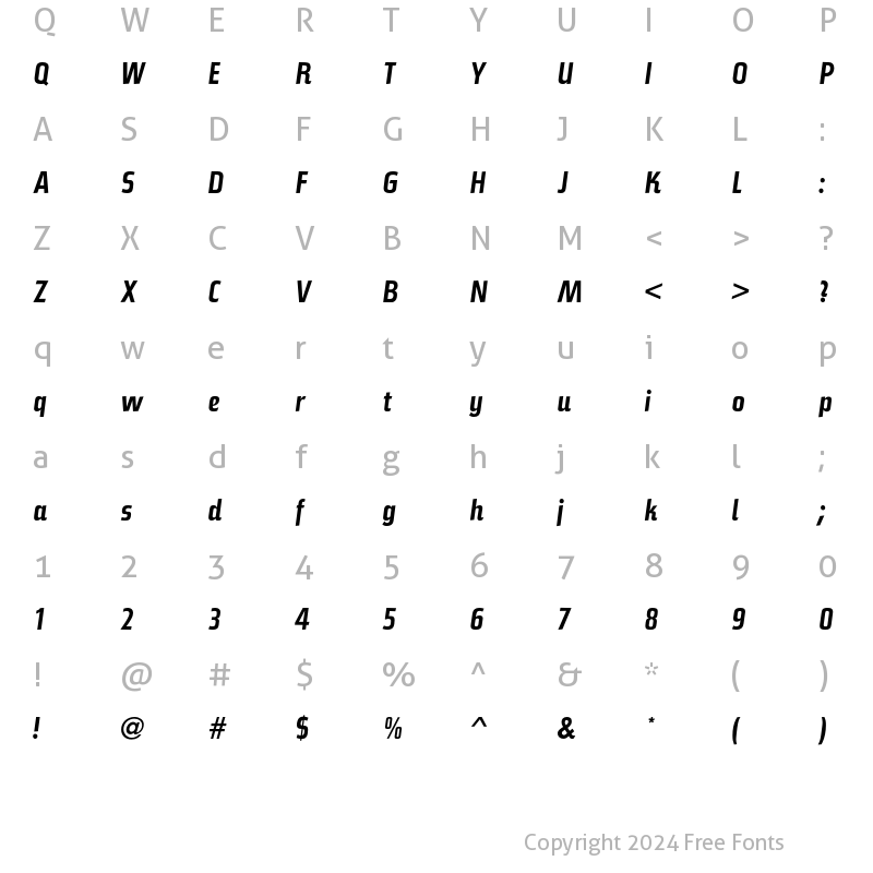 Character Map of BauerTopic Bold Italic