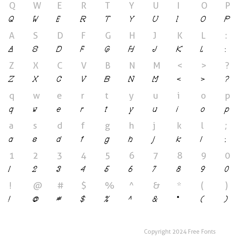 Character Map of Baver Avalone Style Italic