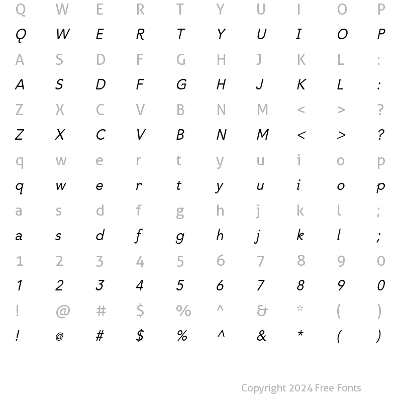 Character Map of Bawdy Italic