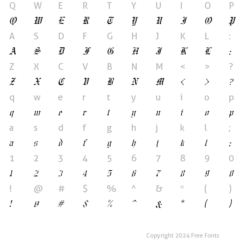 Character Map of Baxter-Italic Regular