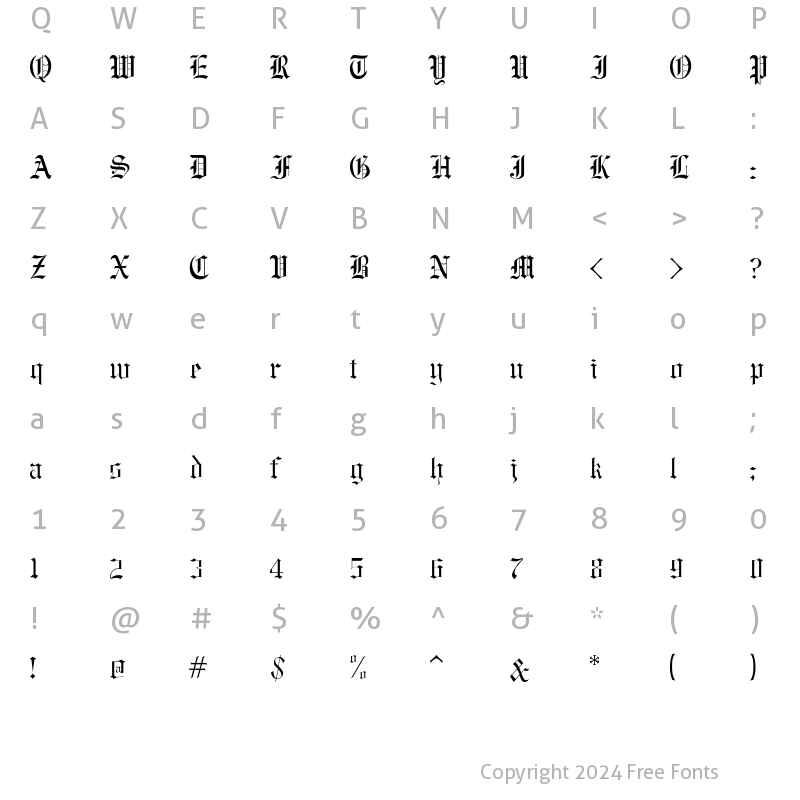 Character Map of Baxter Regular