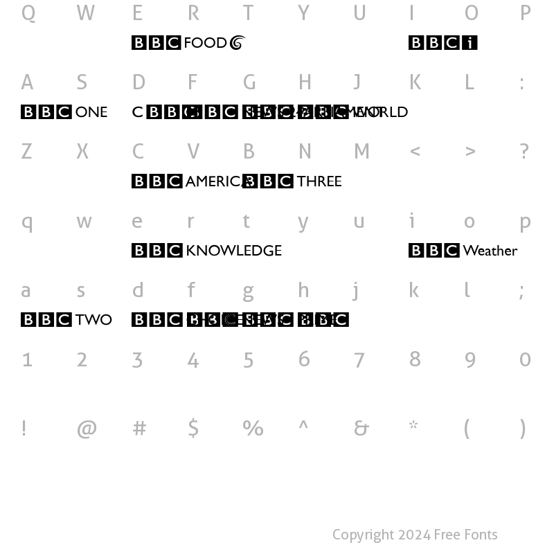 Character Map of BBC Striped Channel Logos Regular