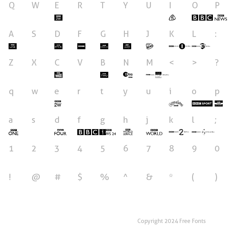 Character Map of BBC TV Channel Logos Regular
