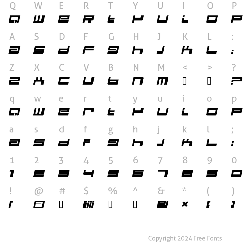 Character Map of BDEject Italic