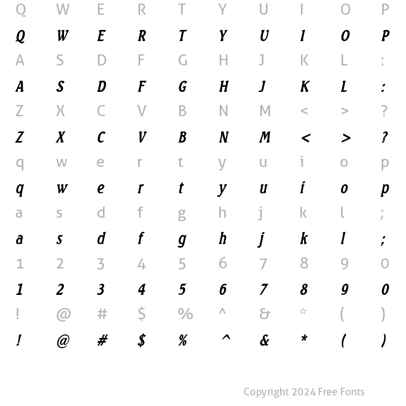 Character Map of Beach Condensed Bold Italic