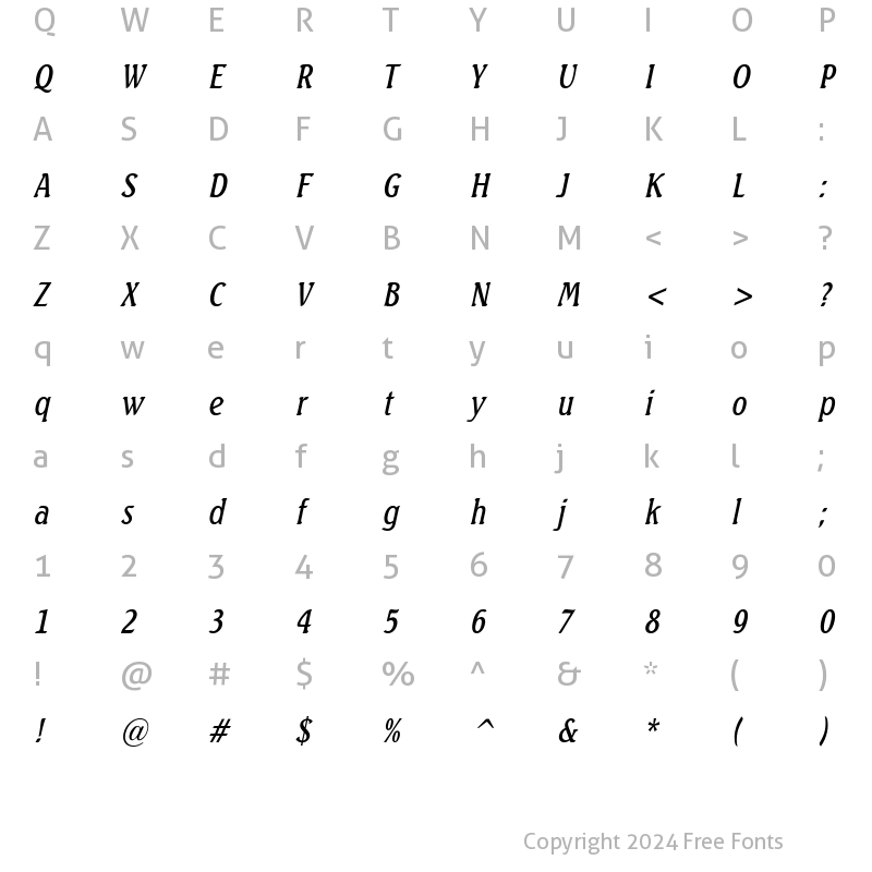 Character Map of Beach Condensed Italic