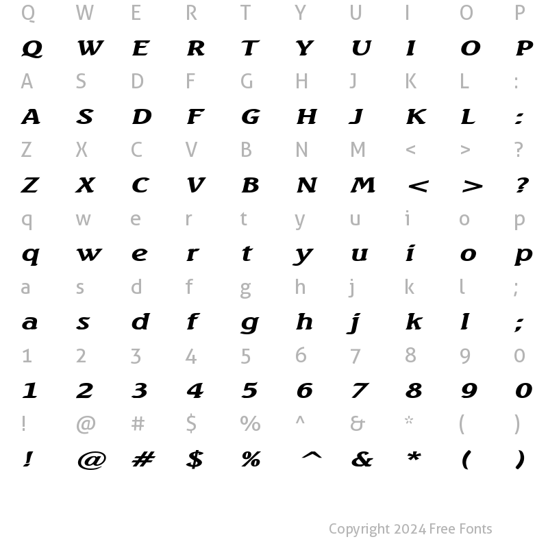 Character Map of Beach Extended Bold Italic