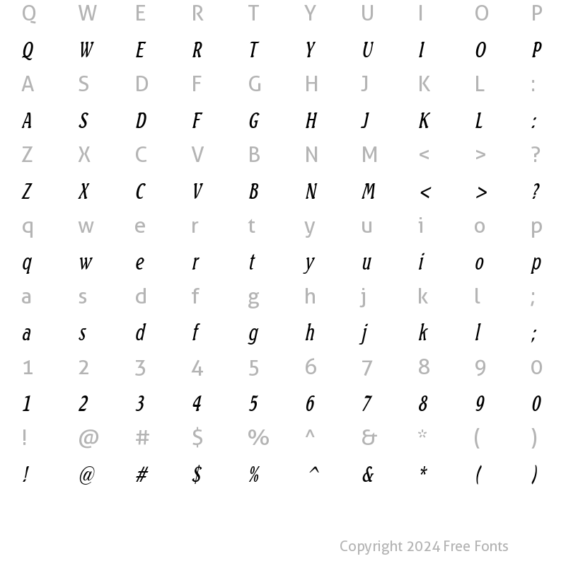 Character Map of Beach Thin Italic