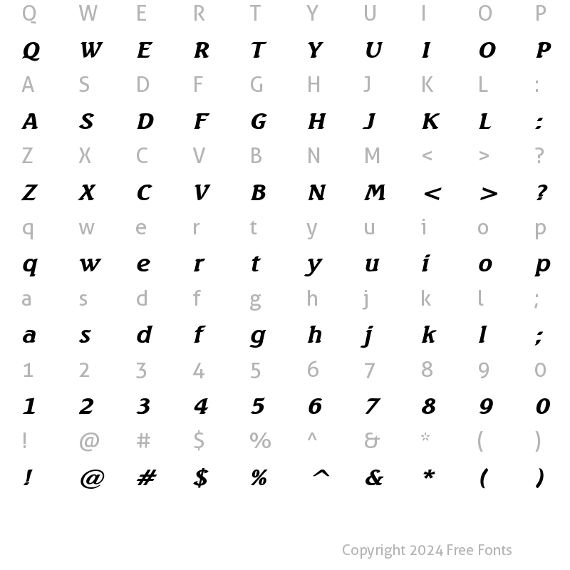 Character Map of Beach Wide Bold Italic