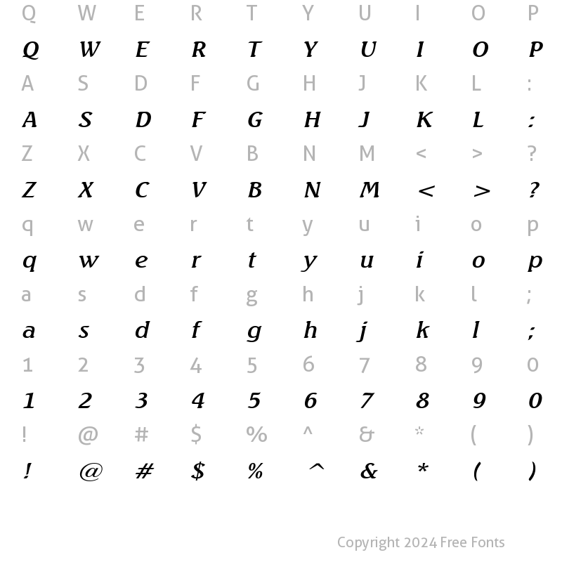 Character Map of Beach Wide Italic