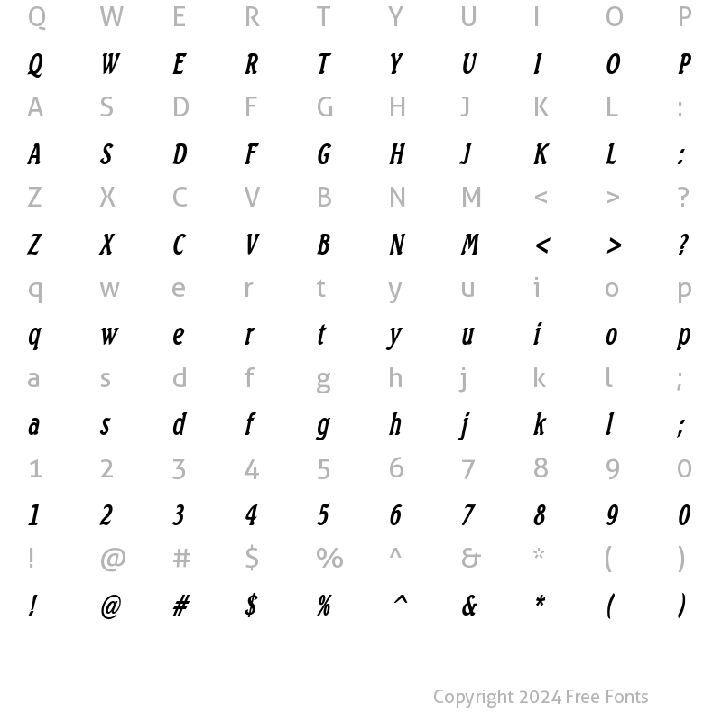 Character Map of BeachThin BoldItalic