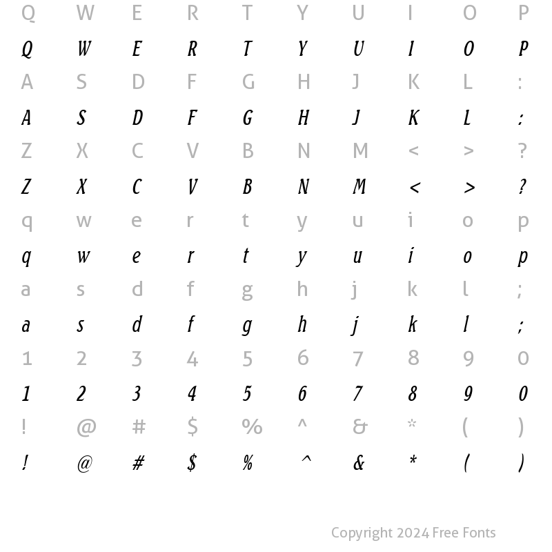 Character Map of BeachThin Italic