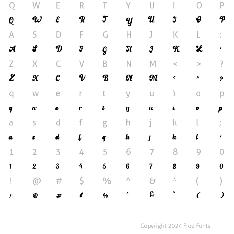 Character Map of Bealiva Script