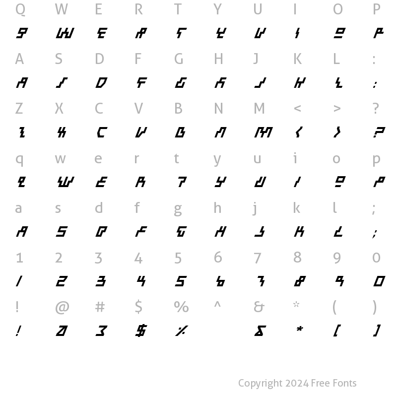 Character Map of Beam Rider Bold Italic Bold Italic