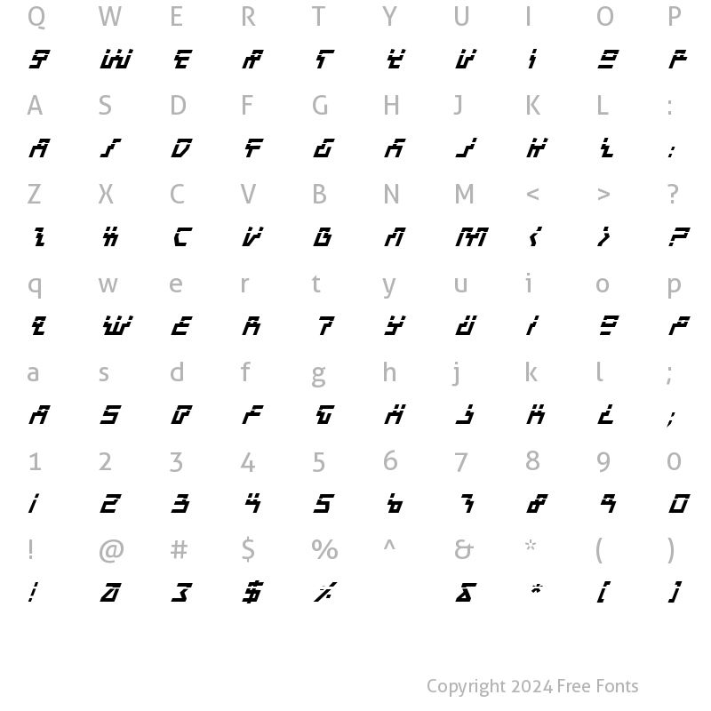 Character Map of Beam Rider Bold Italic Laser Bold Italic Laser