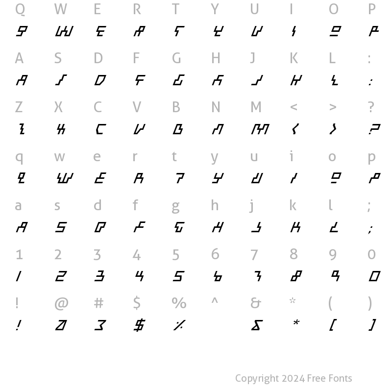 Character Map of Beam Rider Italic Italic