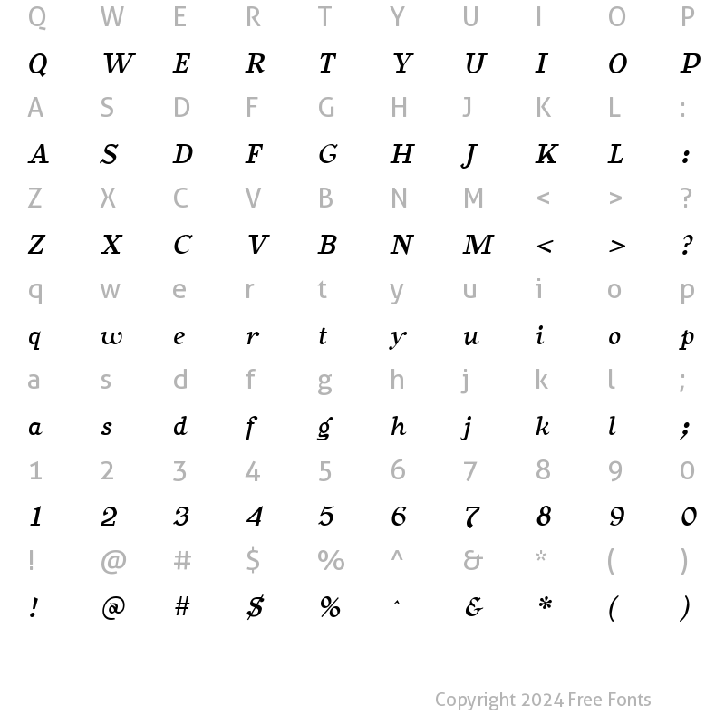 Character Map of BearButteT BoldItalic