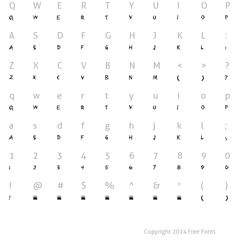 Character Map of Bearpaw Regular