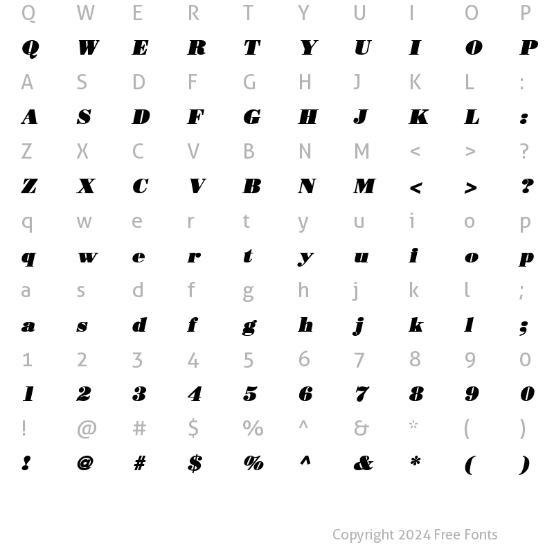 Character Map of Beau BoldItalic