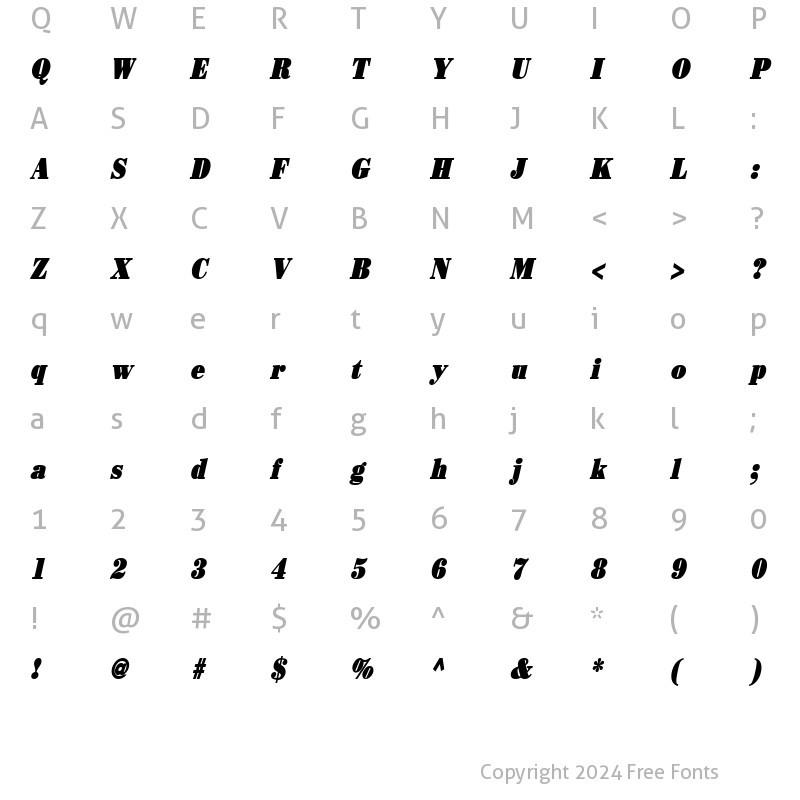 Character Map of Beau Condensed BoldItalic