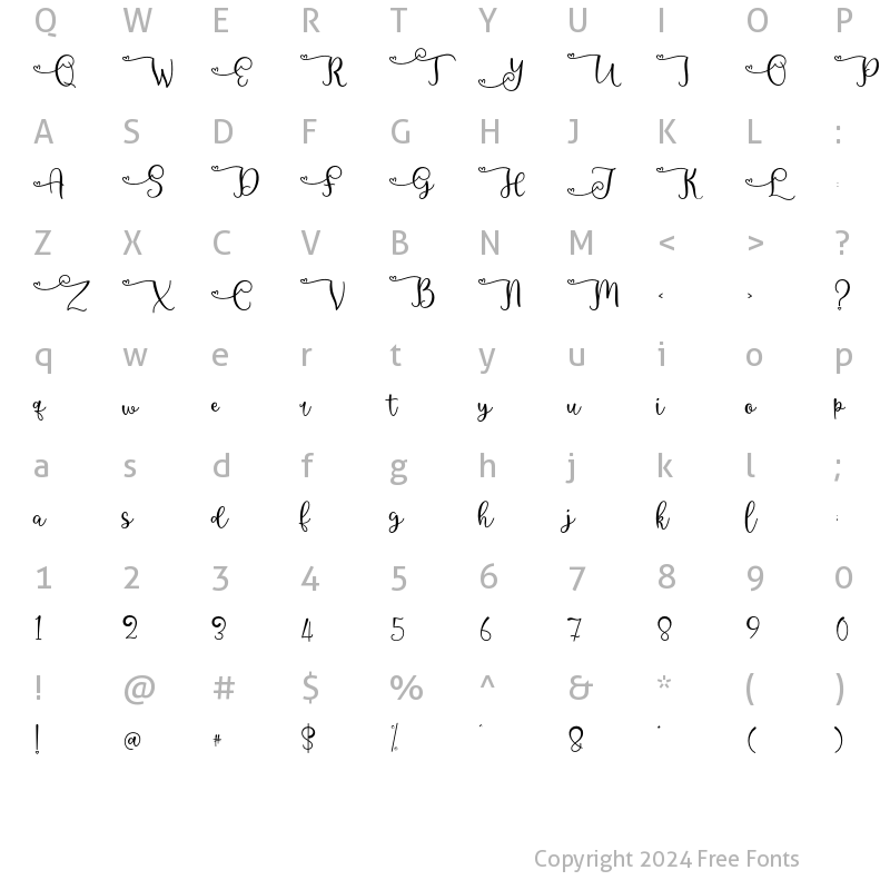 Character Map of beautifly Script