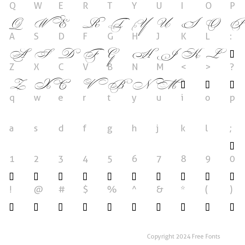 Character Map of Beautiful Caps ES Swash Capitals