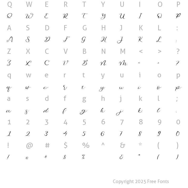 Character Map of Beautiful Odete Regular