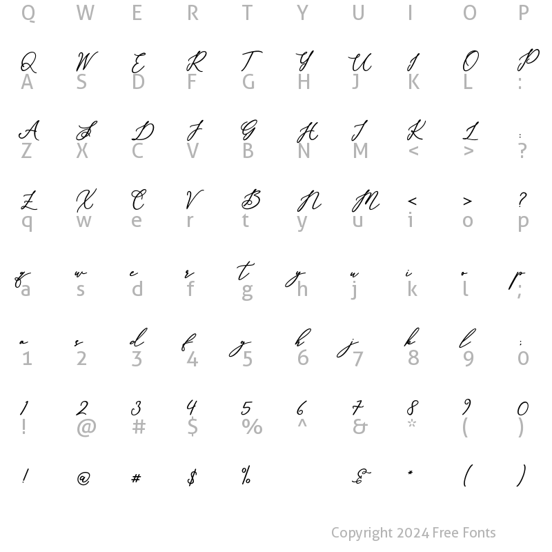 Character Map of Beautiline Regular