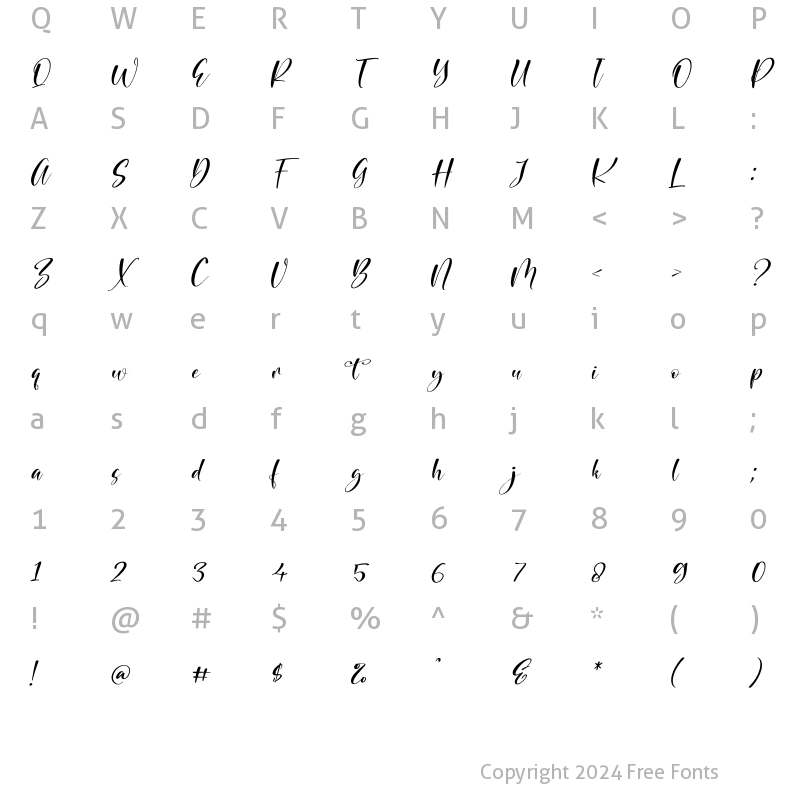 Character Map of Beauty Brand Italic