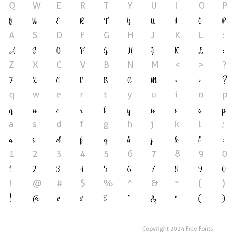 Character Map of Beautyface Regular