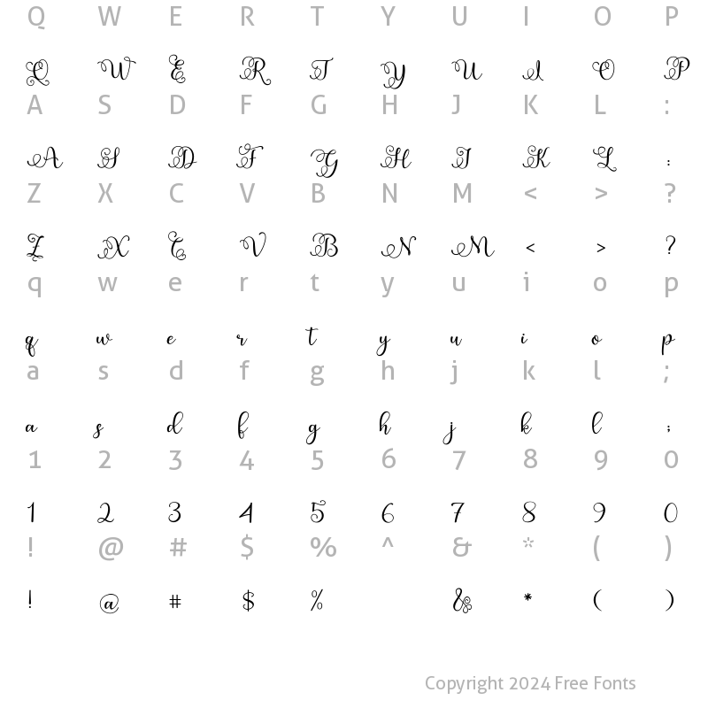 Character Map of Bebiliya script Regular