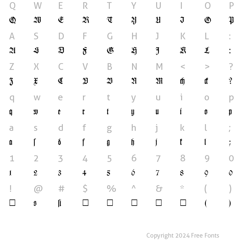 Character Map of Becker Fraktur Regular