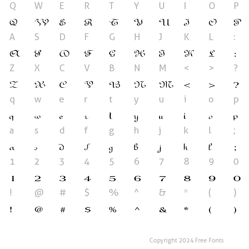 Character Map of BedFord ttext Regular