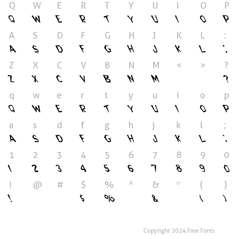 Character Map of Bedrock-Light Extreme Lefty Regular