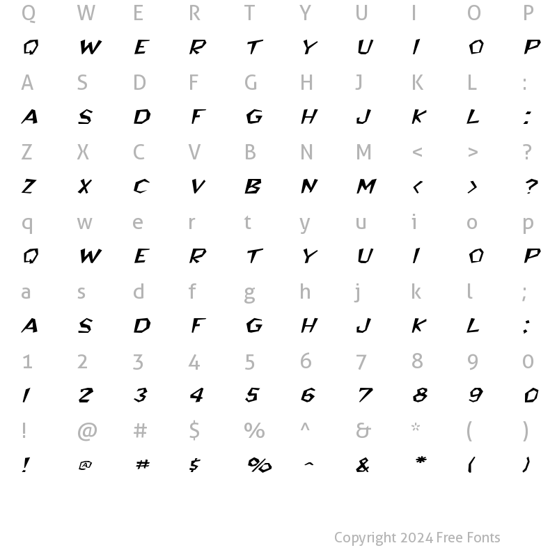 Character Map of BedrockWide Italic