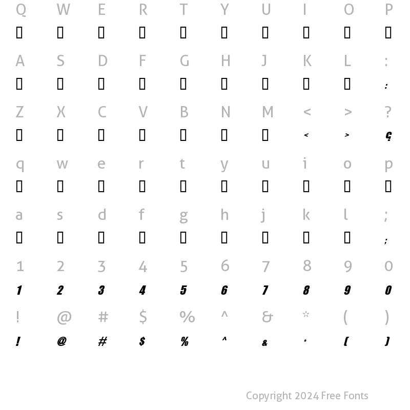 Character Map of BeeatyWeather Bold Italic