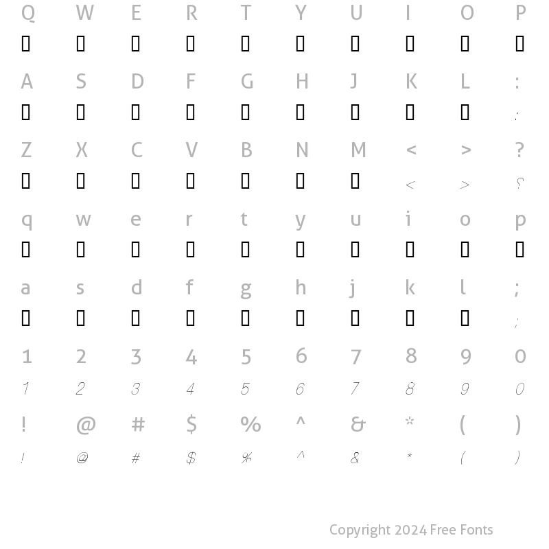 Character Map of BeeatyWeather Light Italic