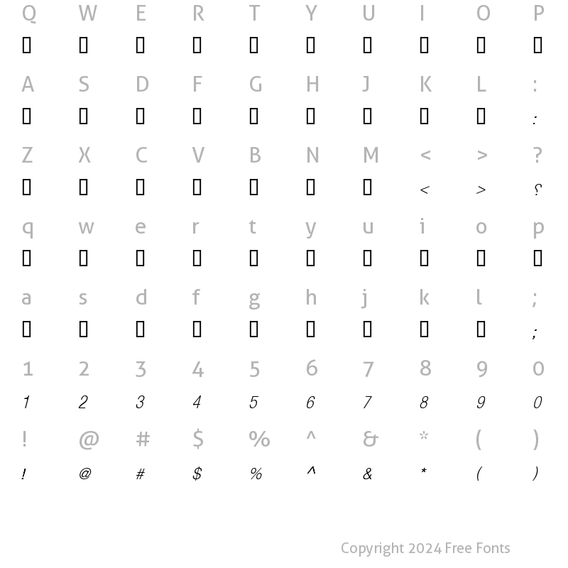 Character Map of BeeatyWeather Medium Italic