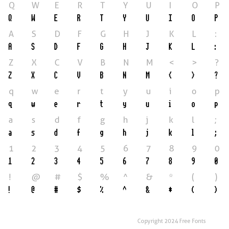 Character Map of Beeb Mode Zero Regular