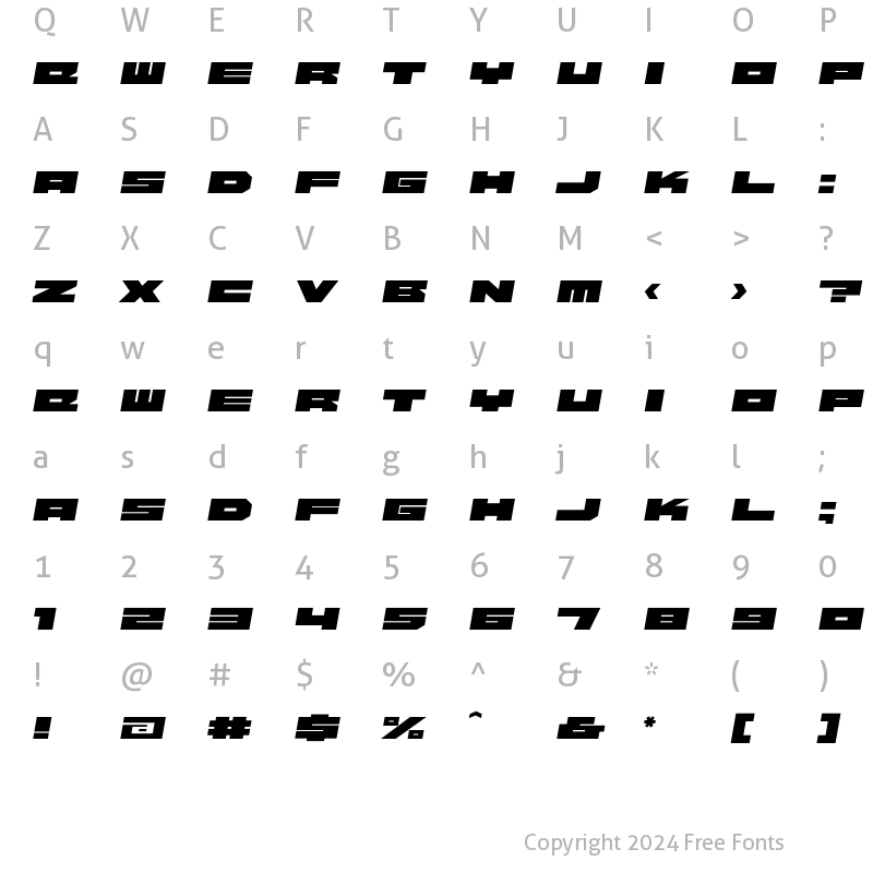 Character Map of Beekman-SquareBoldItalic Regular