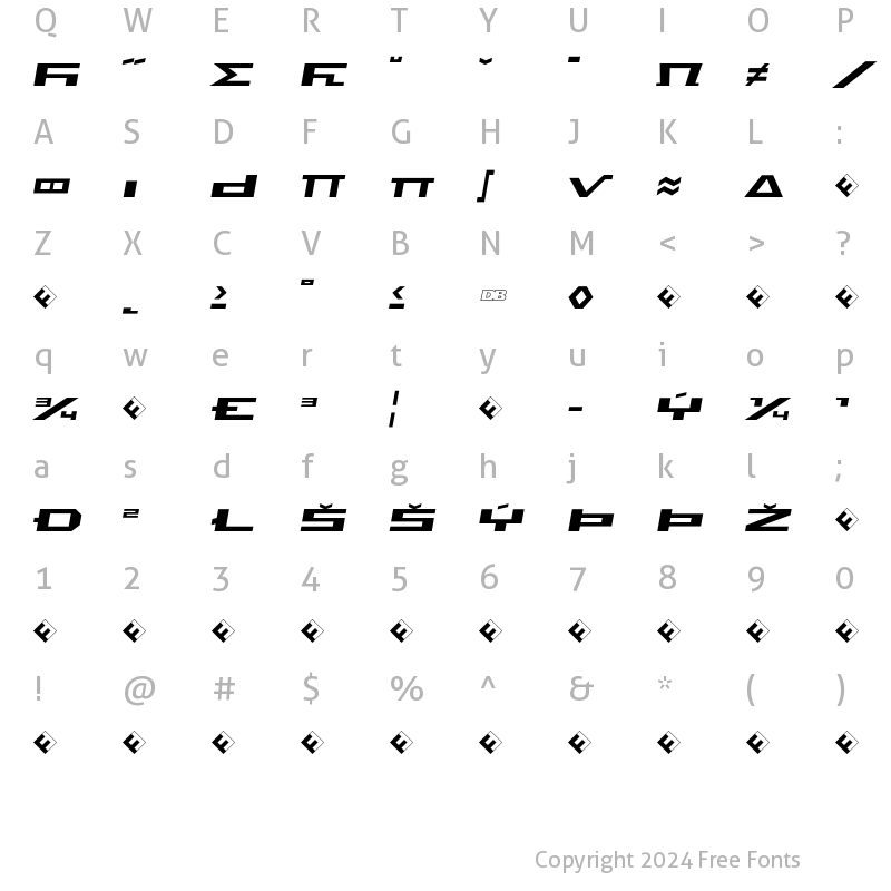 Character Map of Beekman-SquareLightItalicExpert Regular