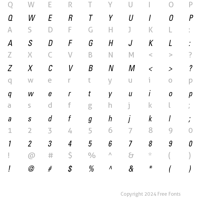 Character Map of Beetham Condensed Oblique