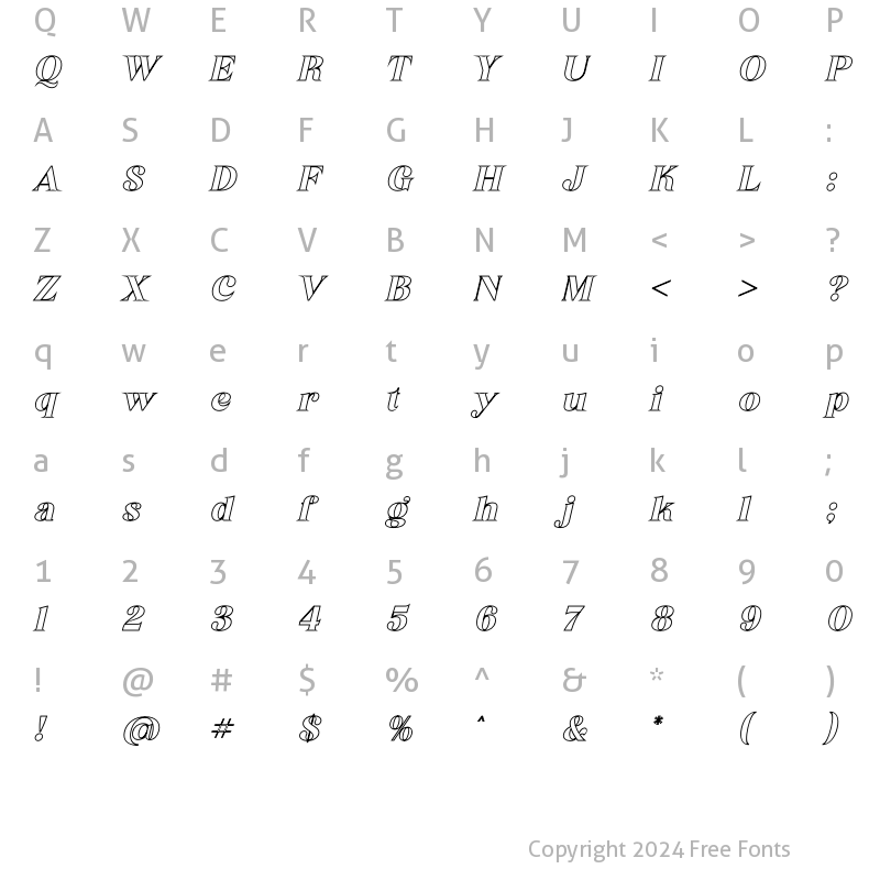 Character Map of Begika Outline Italic