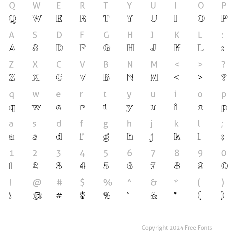 Character Map of Begika Outline Regular