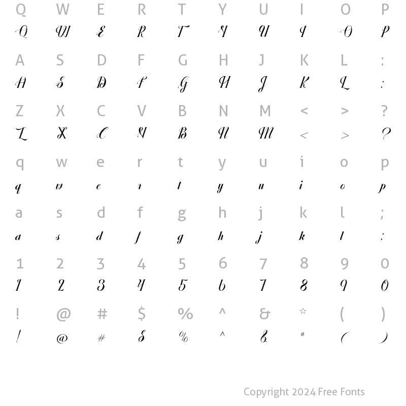 Character Map of Behofeel Script Regular