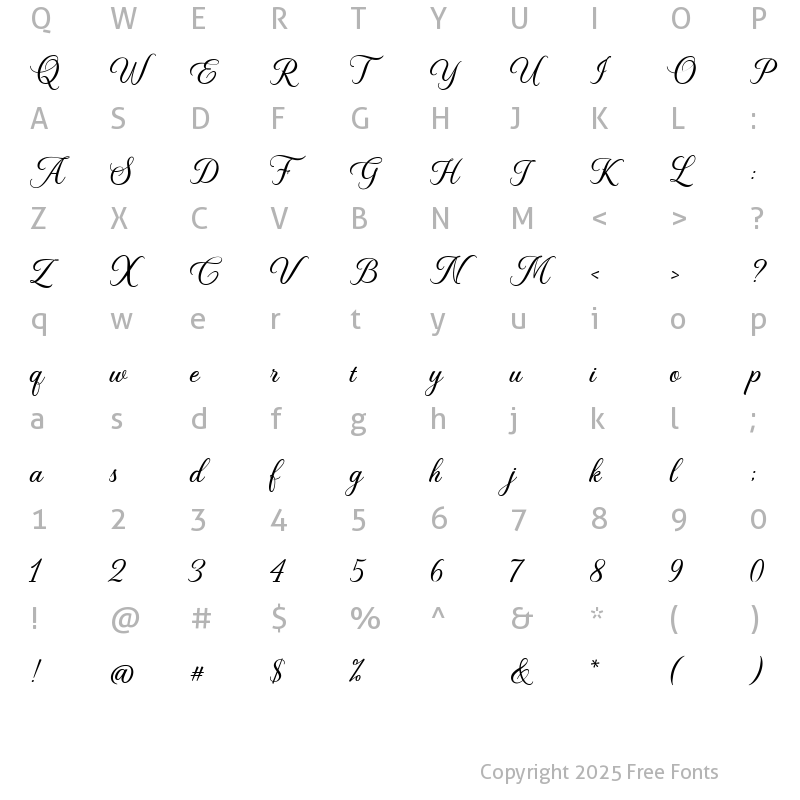 Character Map of Bela Yasmine Regular