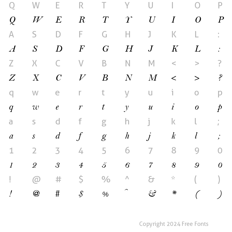 Character Map of Belami RegularItalic