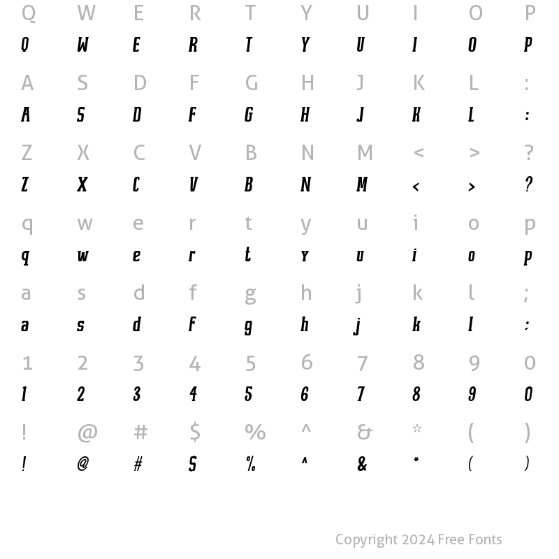 Character Map of Belanda Slant Regular